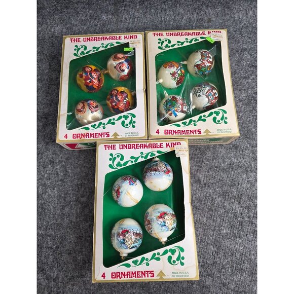 Vintage Bradford The Unbreakable Kind Christmas Ornaments 4-Piece Sets Made USA - Picture 1 of 7